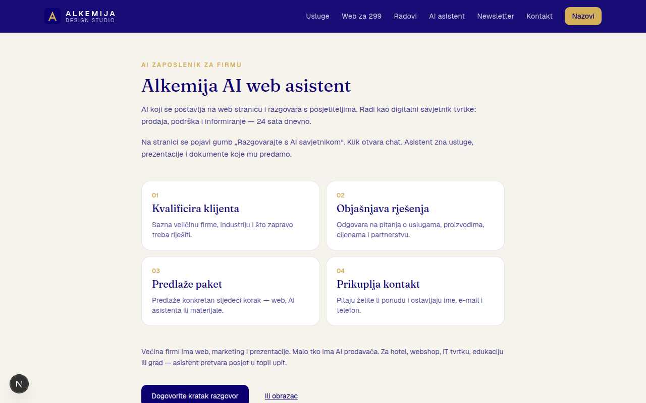 Izgled stranice AI asistent